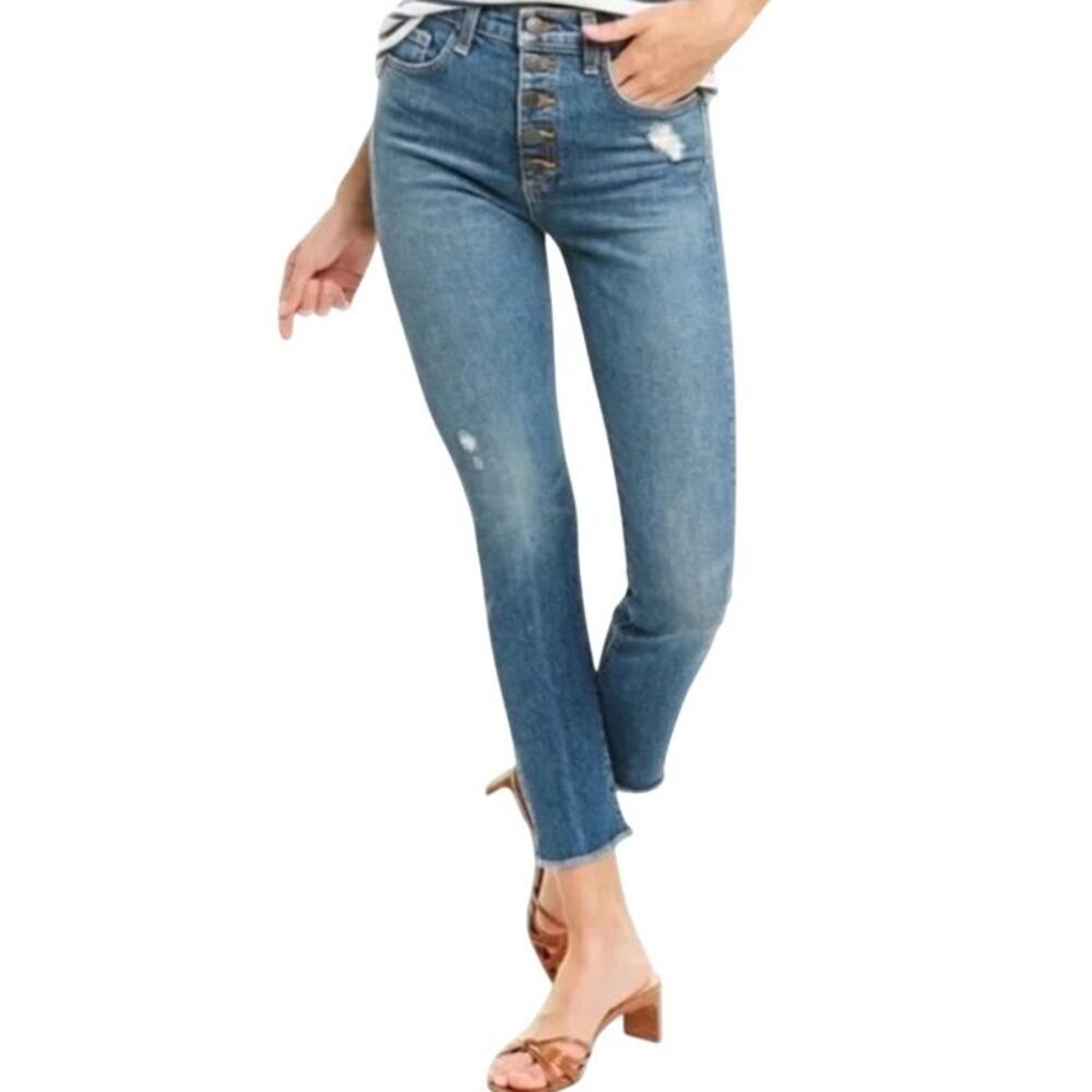 Veronica Beard Faye 11” Skinny Jean High Rise Frayed Hem Terrain Wash Women 26